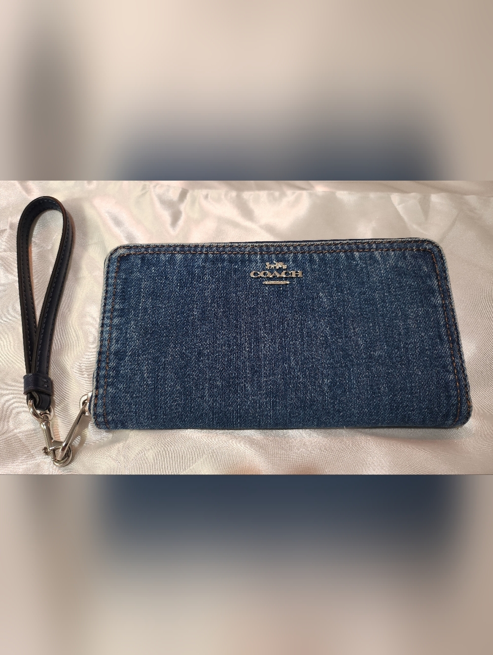Coach Denim Zip Wallet - Medium Blue with Silver Logo - Picture 3 of 10